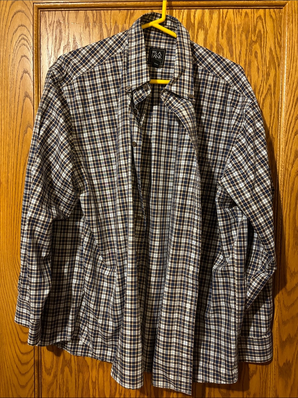 Plaid Button-Down Shirt in Navy, Brown & White